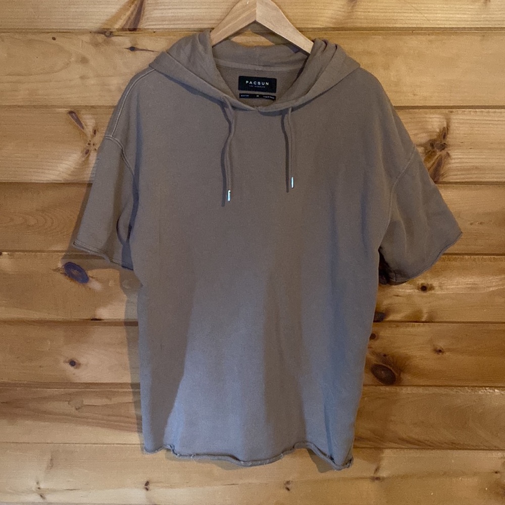 PacSun tan boxy fit short sleeve hoodie sweatshirt